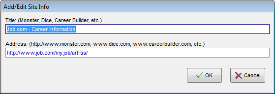 Add-edit dialog for the job search RSS feed